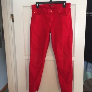Red orange 7 For All Mankind ankle skinny jeans
